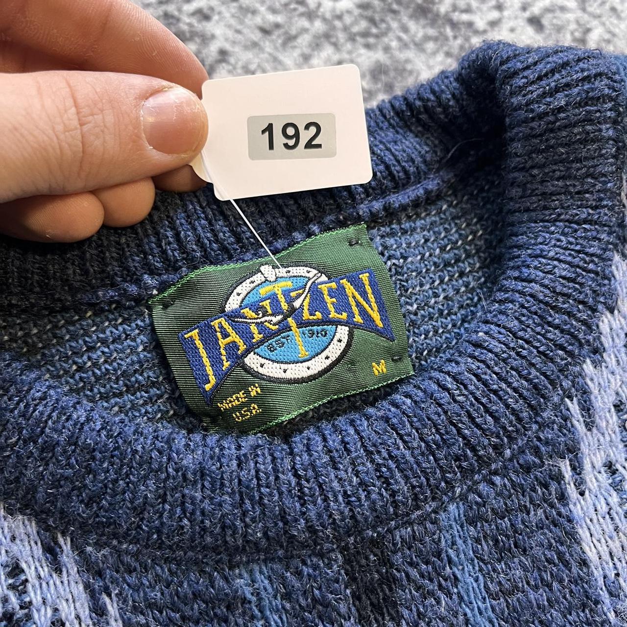 Vintage Patterned Sweater 90s made in usa blue... Depop