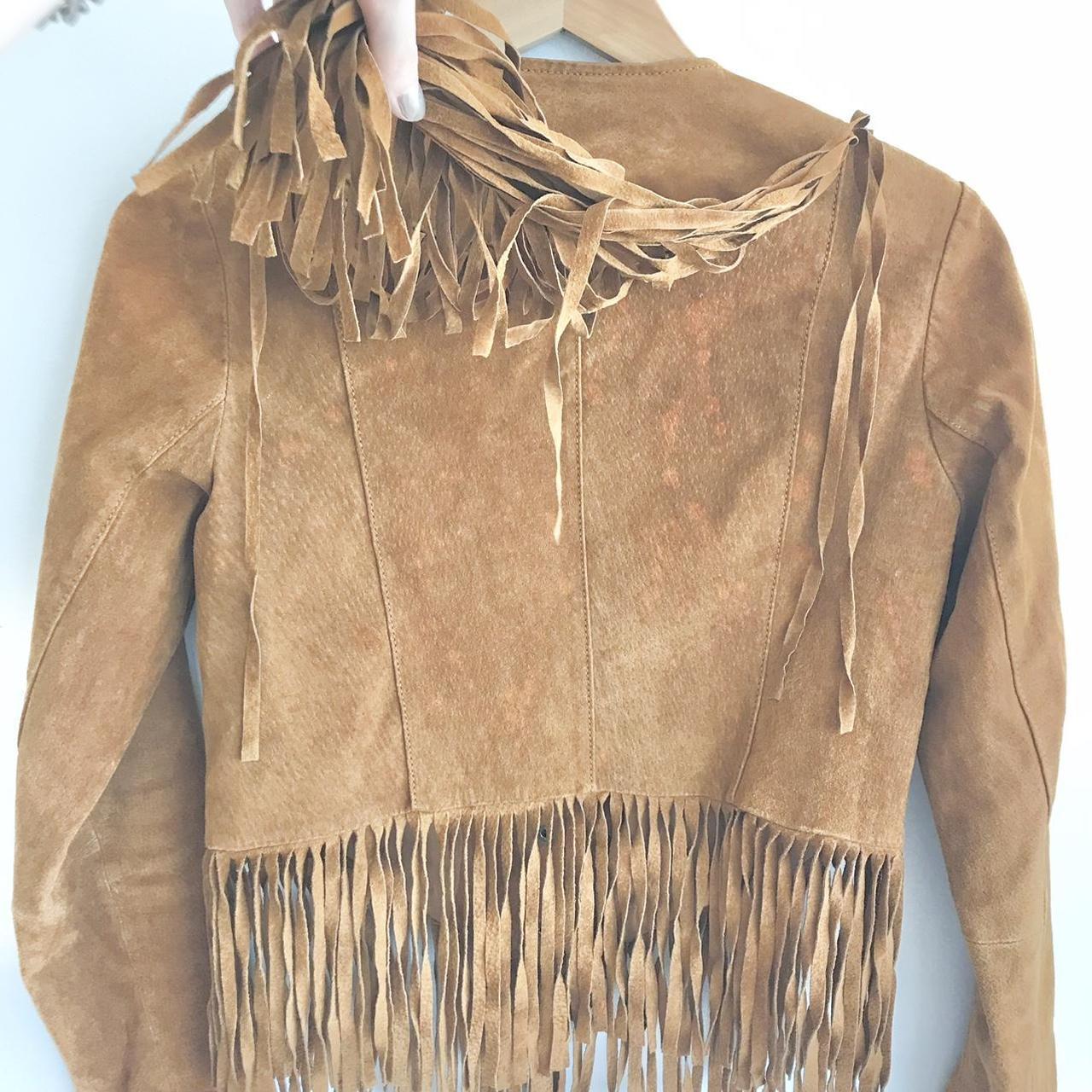 Suede fringe jacket, cropped with a long fringe that... - Depop