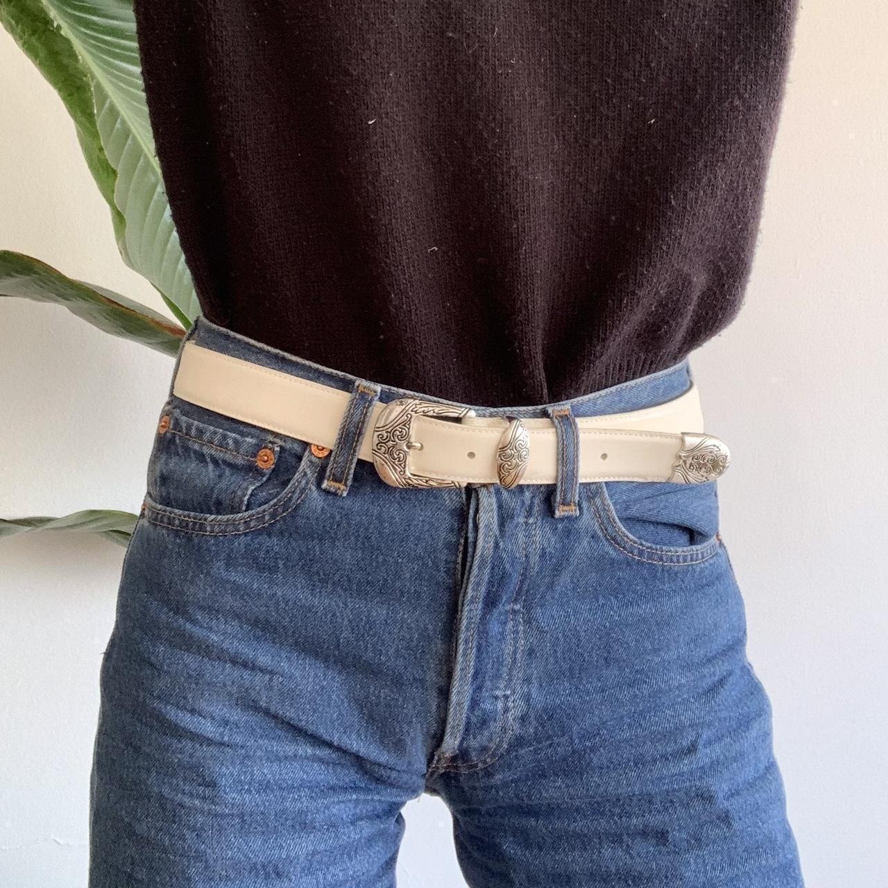 Vintage western belt in white leather by Bay Club... - Depop