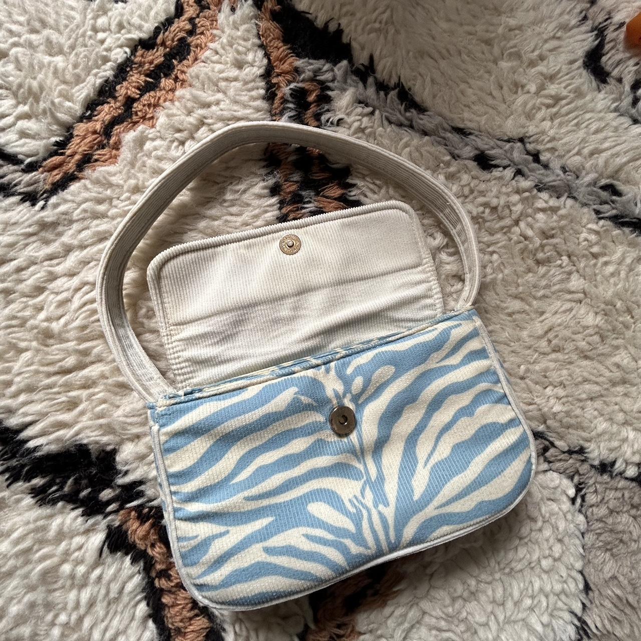 Light blue zebra print shoulder bag in corduroy 🤍... - Depop