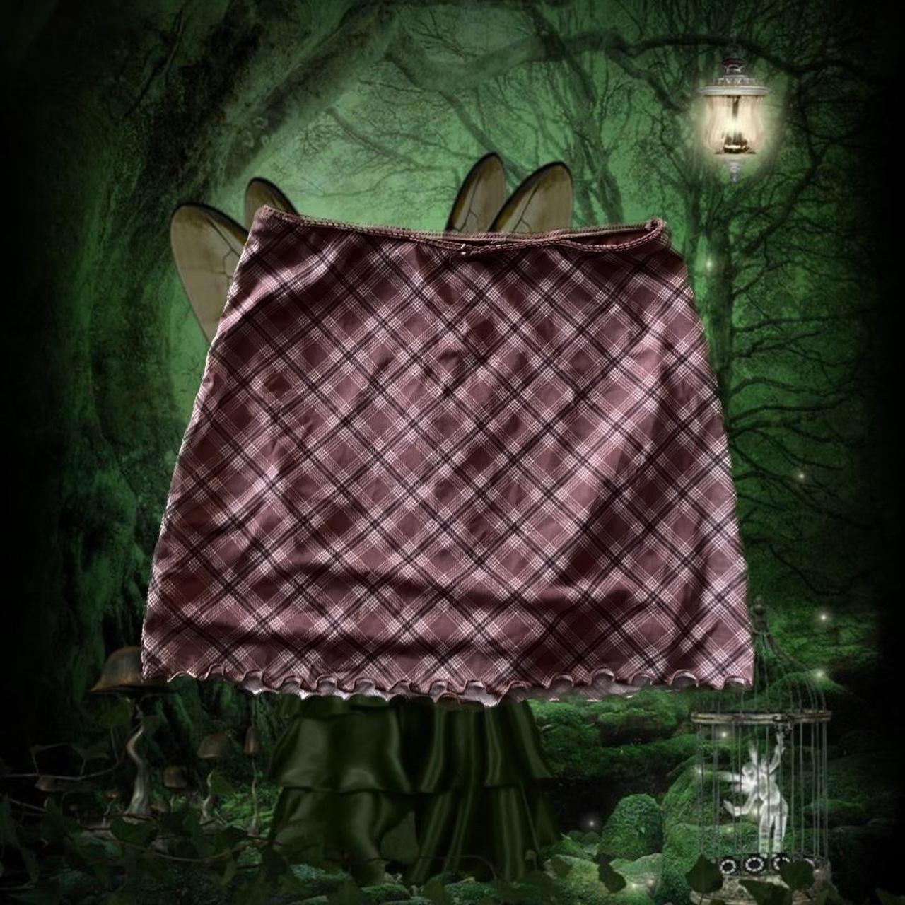 h&m mesh brown plaid mini skirt with lettuce hem &... Depop