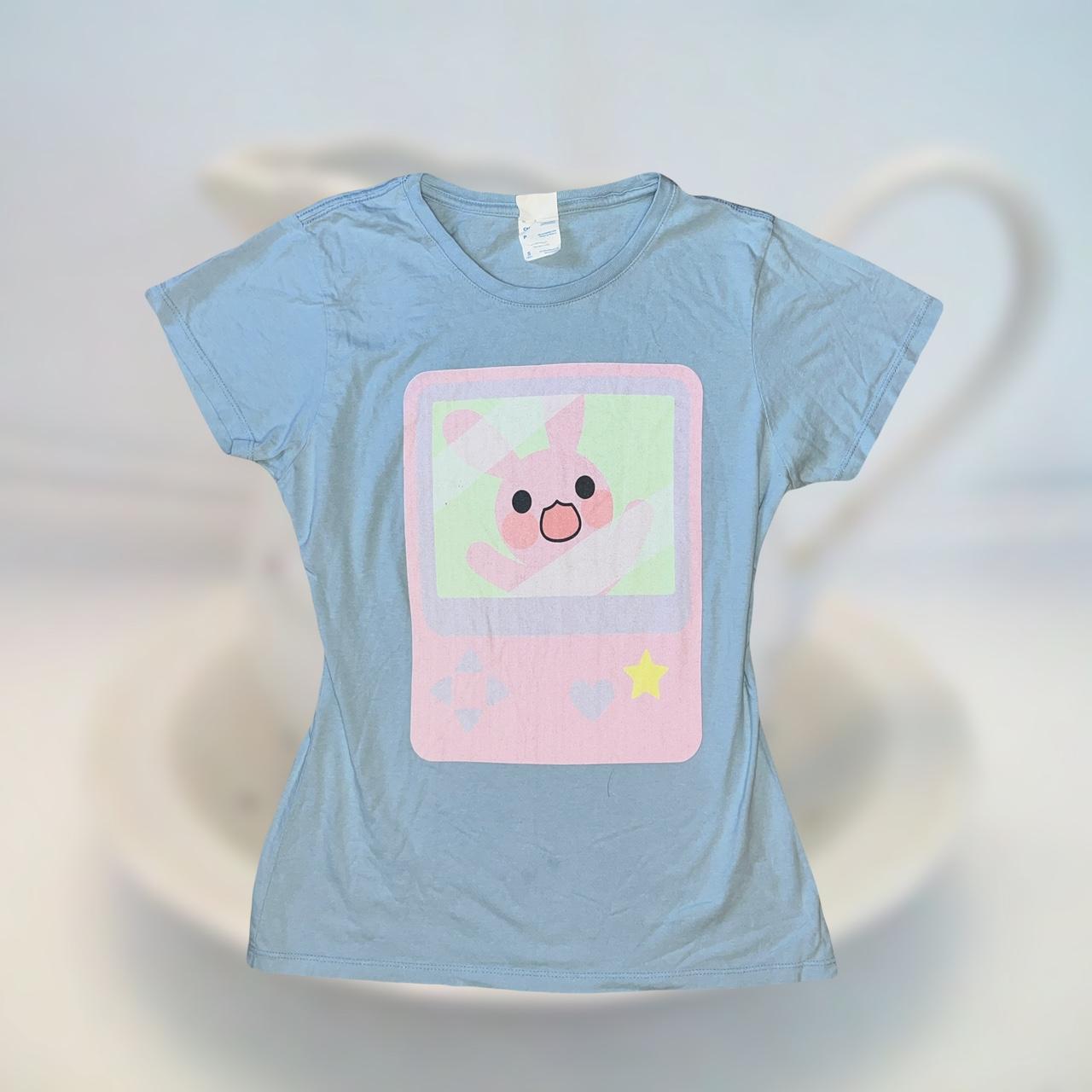 Cute baby blue tee with pink bunny print. - Depop