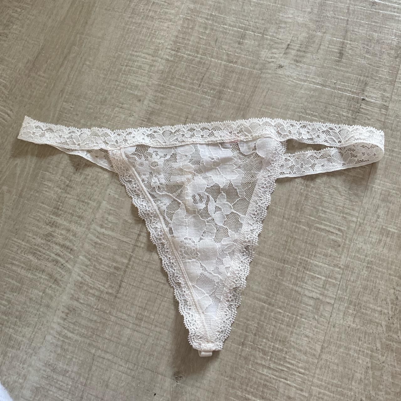 Victoria secret laced white thong Worn once - Depop