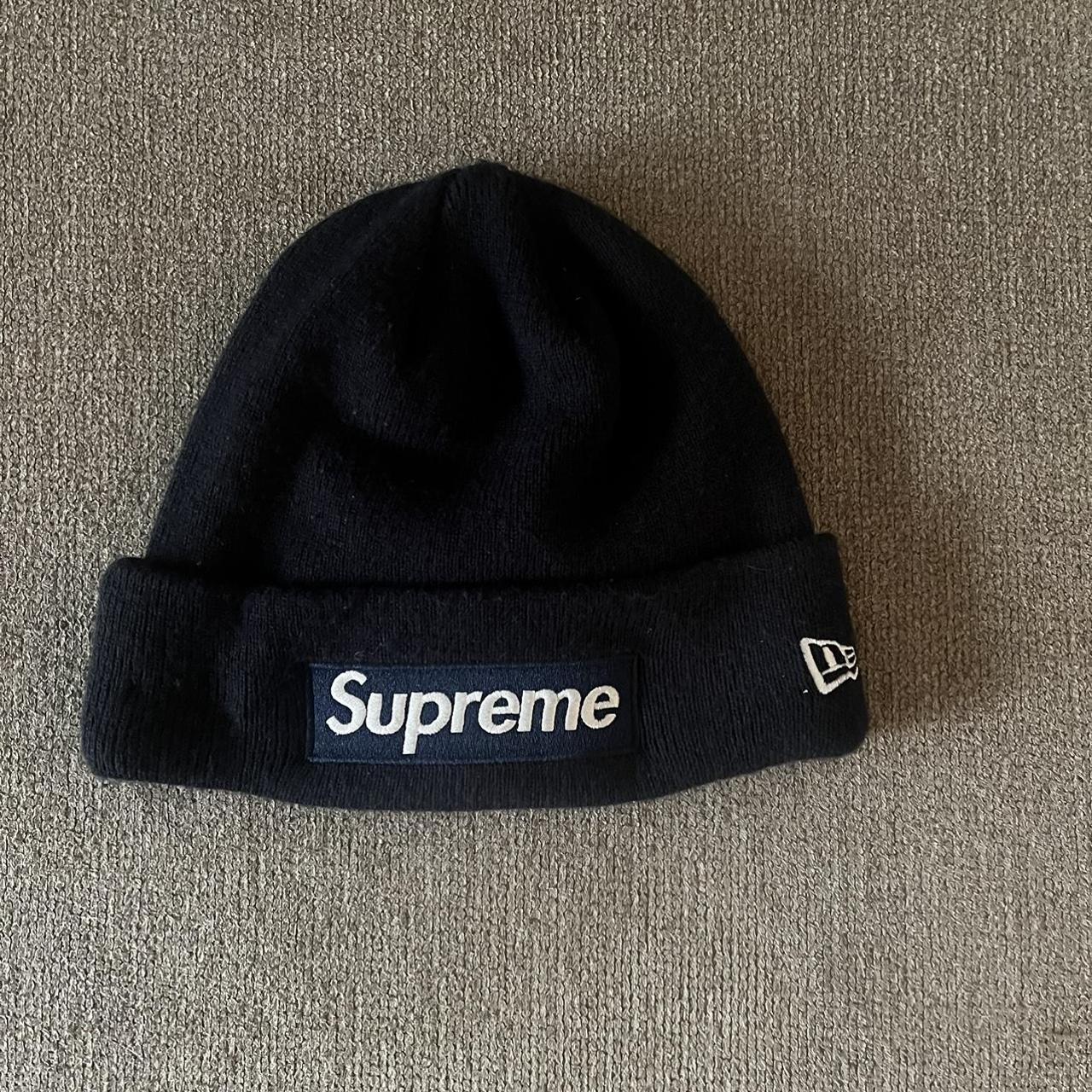 Supreme x New Era Box Logo Beanie NAVY - Depop