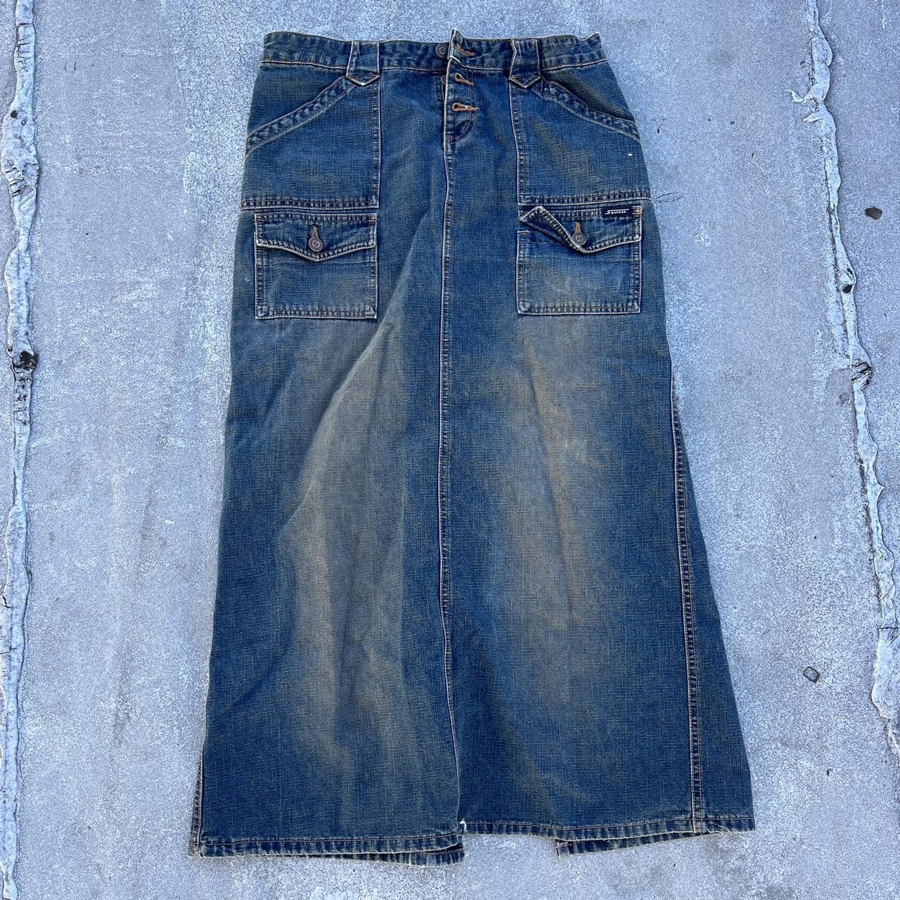 long denim skirt brand is squeeze by stephen hardy... - Depop