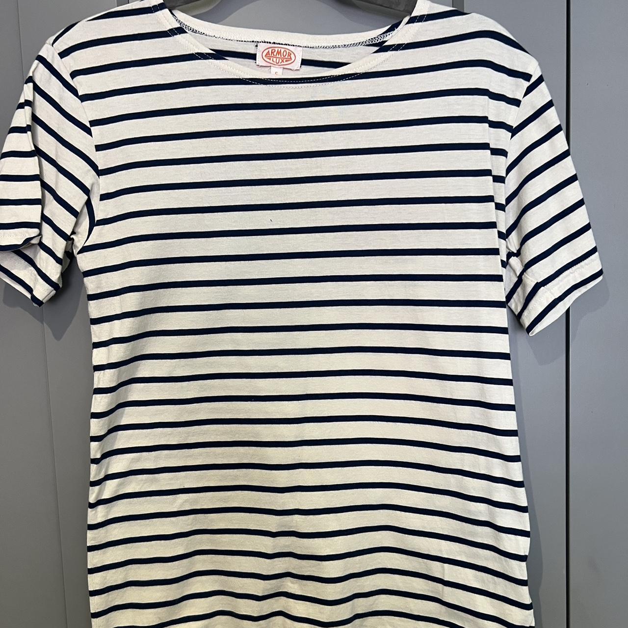 Armor Lux striped tee size small, fits an x-small... - Depop