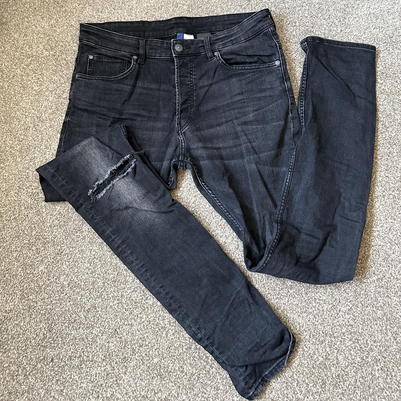 H&M black skinny jeans with ripped knees Good... - Depop