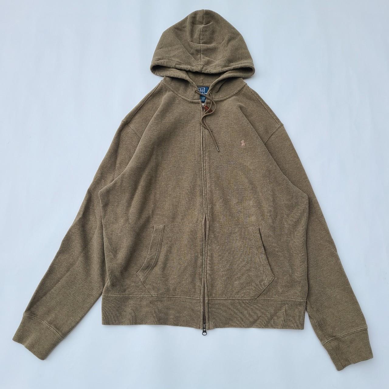 Vintage Polo olive zip hoodie sz XL - Depop