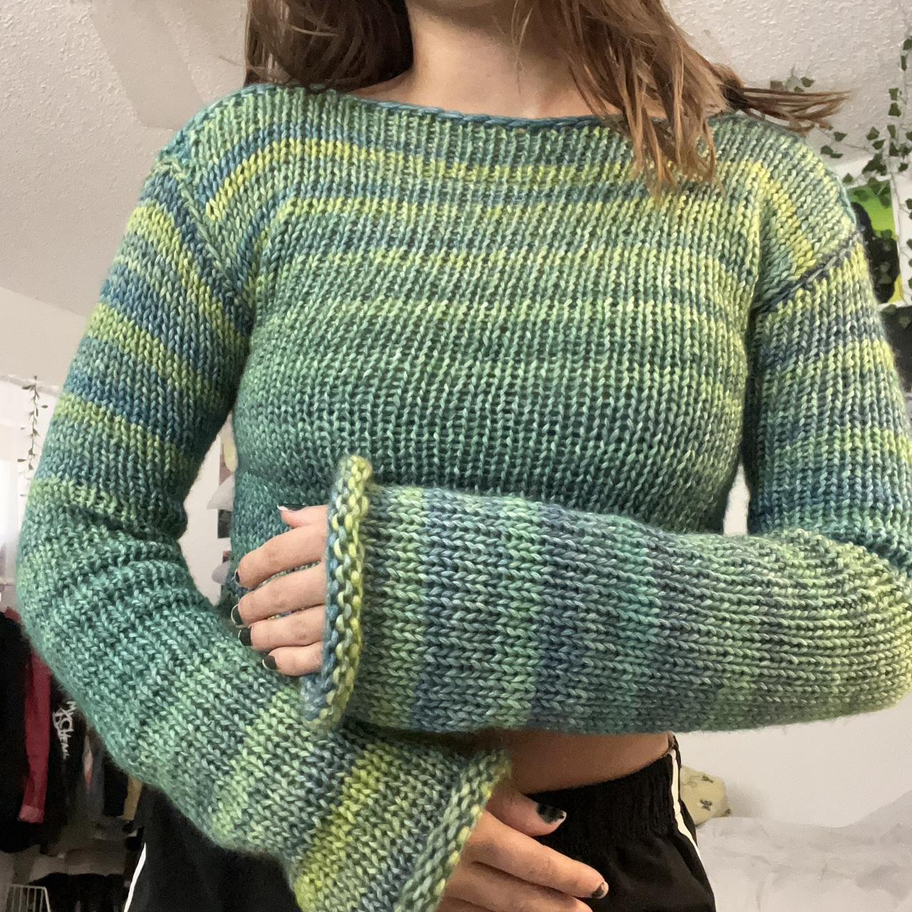 Women's Blue and Green Jumper | Depop