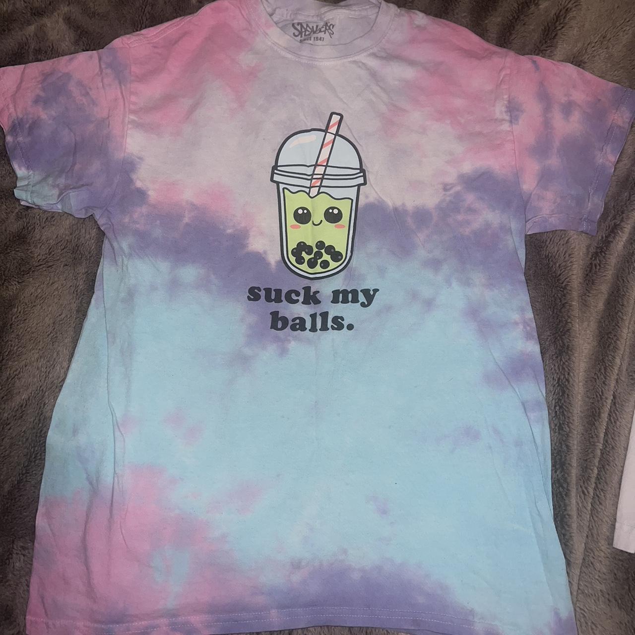 Tie-dye “suck my balls” boba drink t shirt Size... - Depop