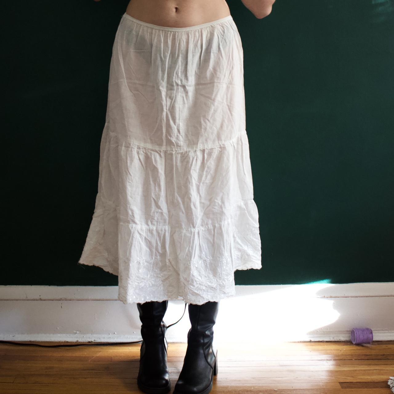 Vintage Cotton White Slip Skirt With White Flower Depop