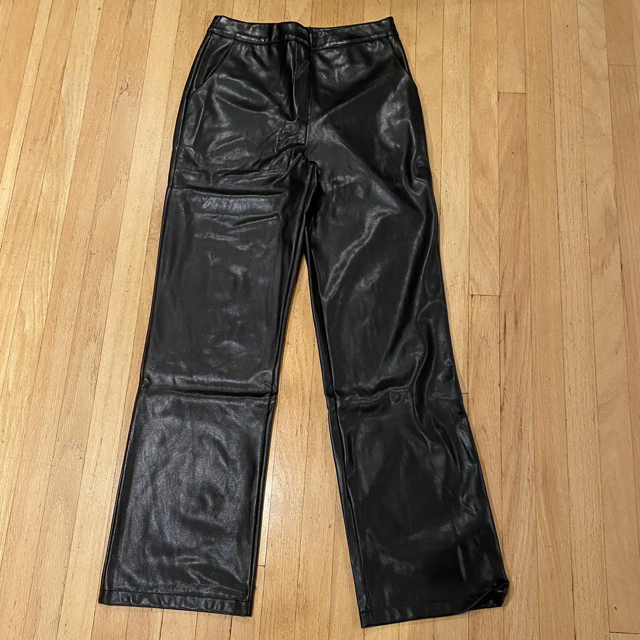 Black leather pants. Super flattering fit-hugs all... - Depop