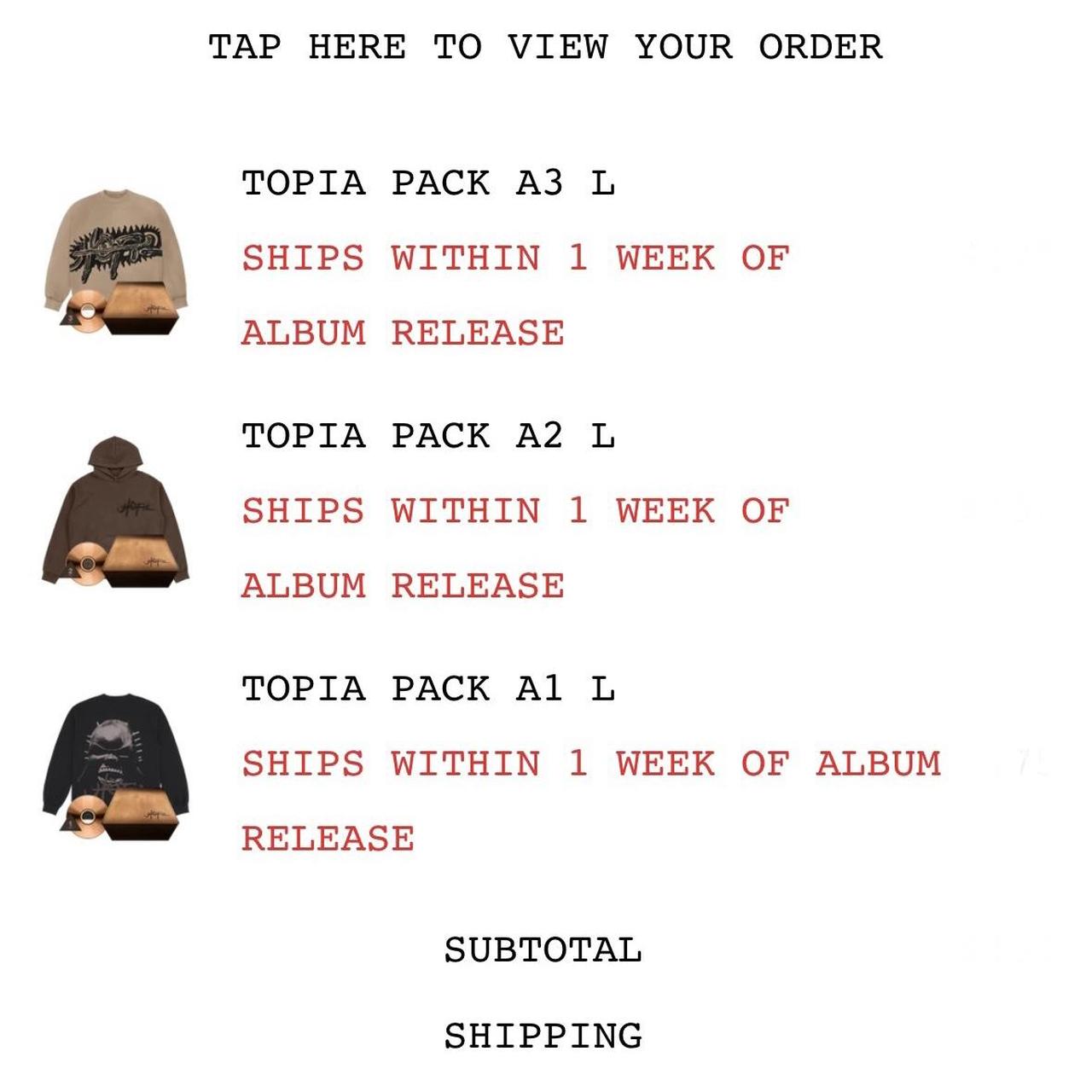 TRAVIS SCOTT TOPIA PACK A3, Unopened and brand new....