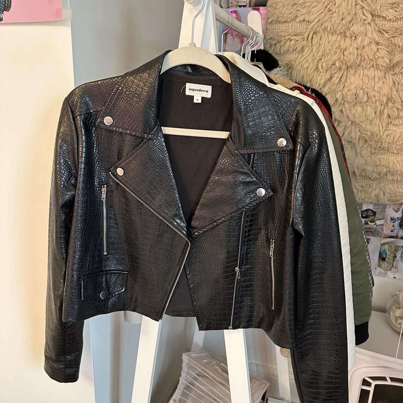 Super down leather jacket Size small - Depop