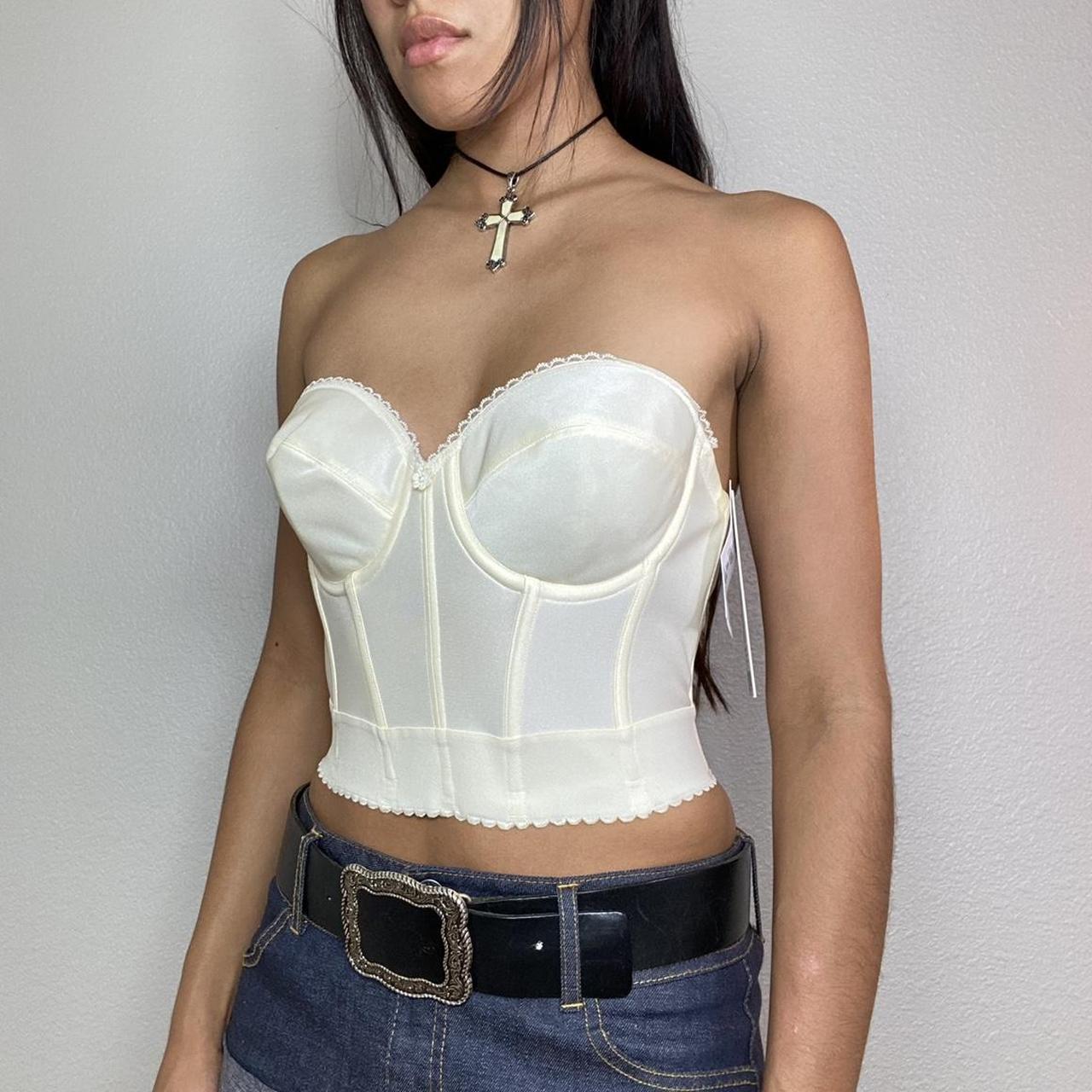 STRAPLESS BUSTIER TOP vintage white strapless and... - Depop