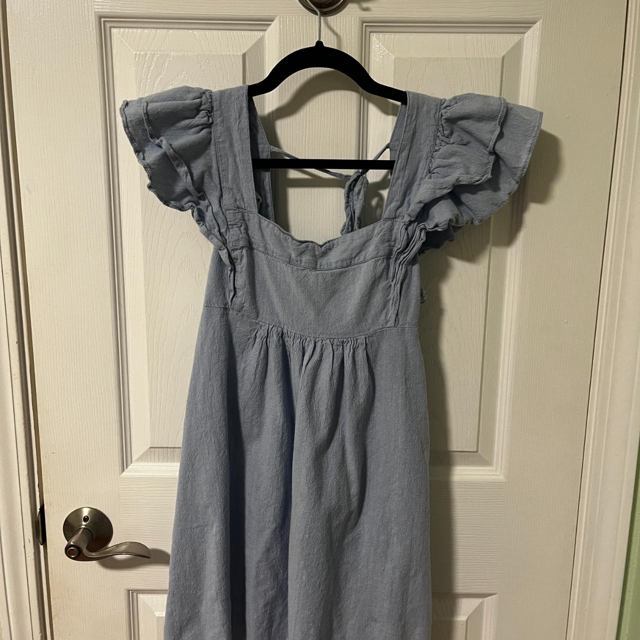 Blue Linen Urban Outfitters Babydoll Dress... - Depop