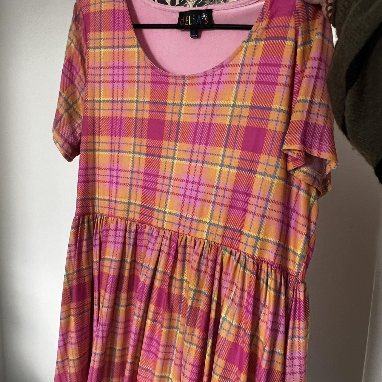 XL Delia*s babydoll checkered pink and orange... Depop