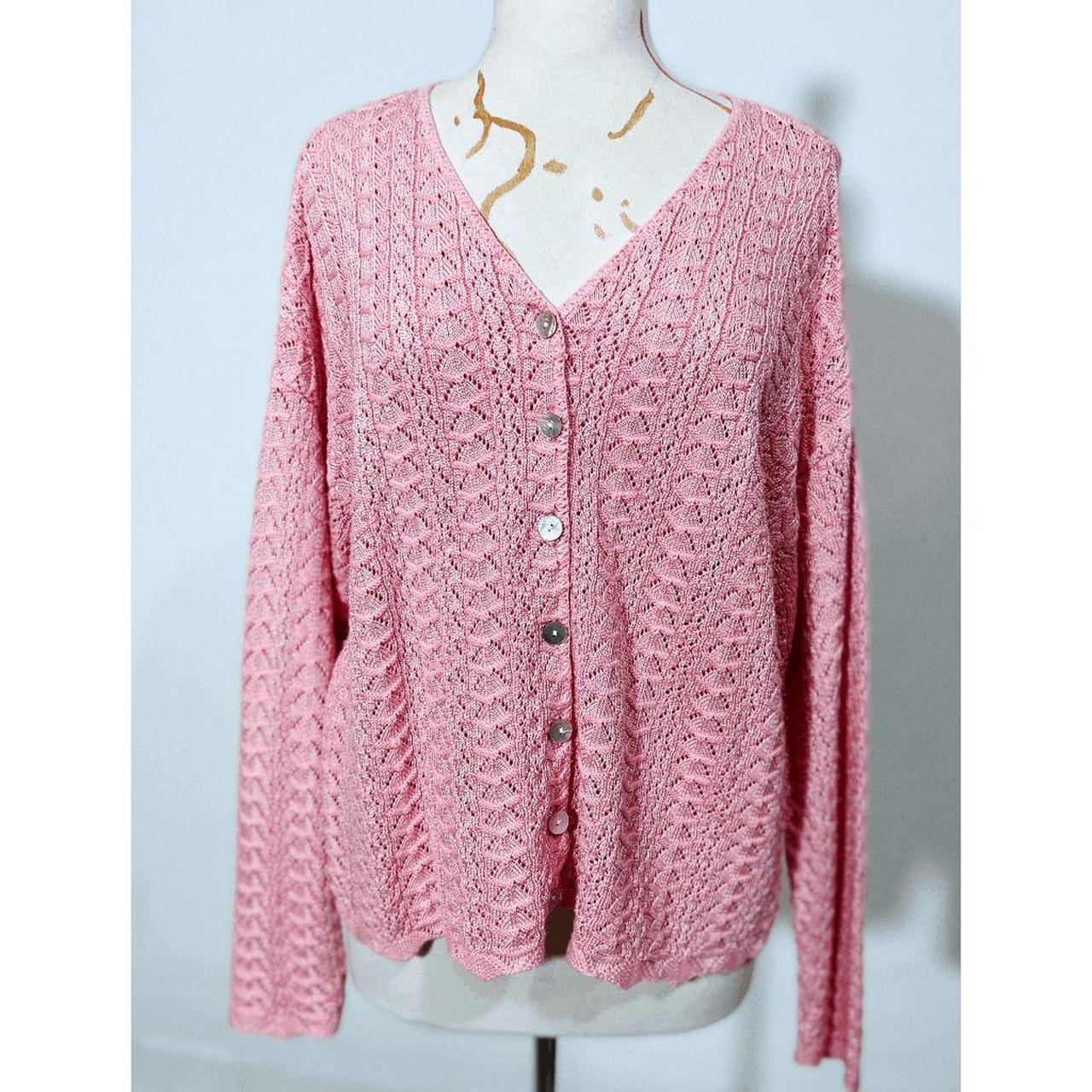 Vintage Pink Knitted Weave Cardigan Soft pink... - Depop