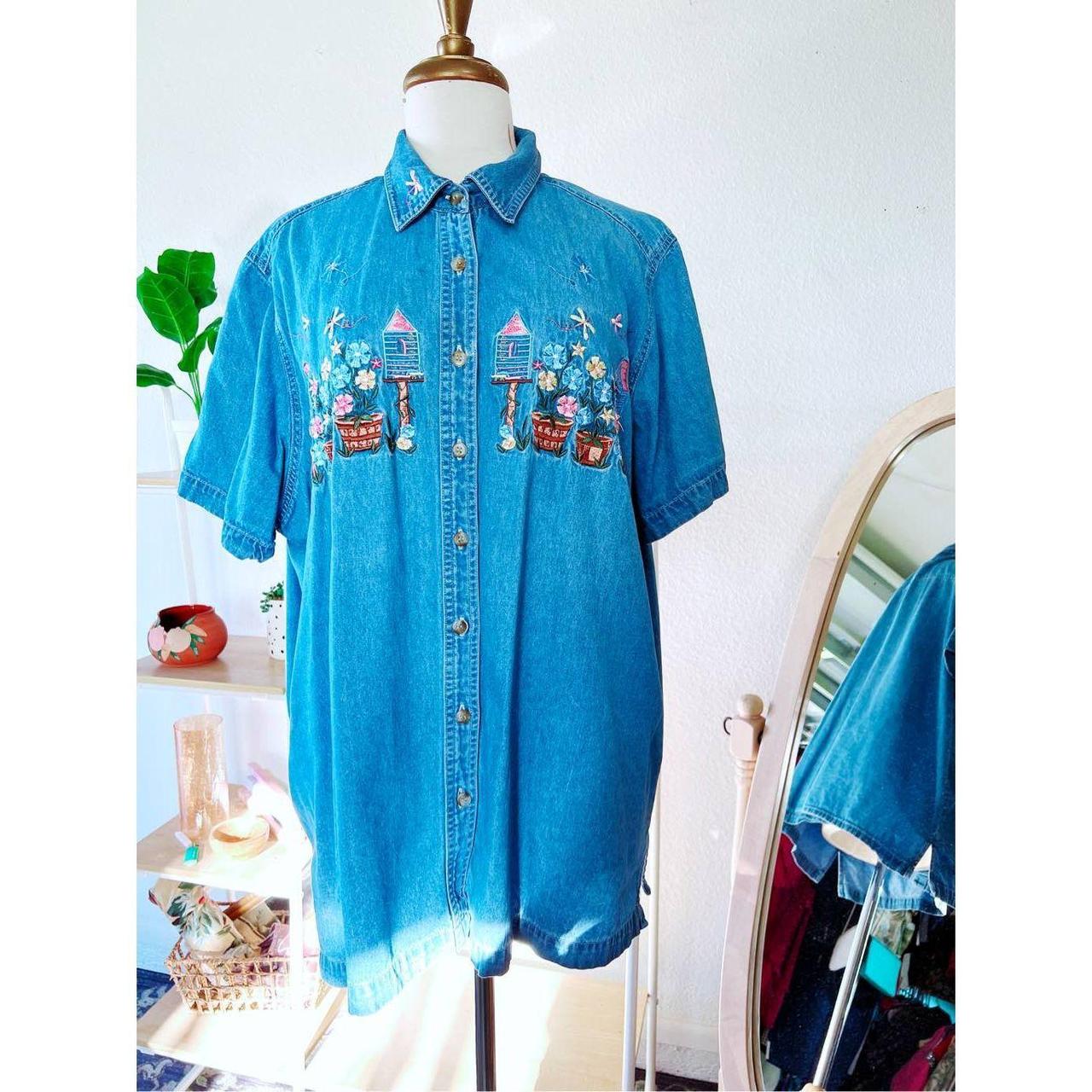 Vintage Embroidered Jean ButtonDown... Depop
