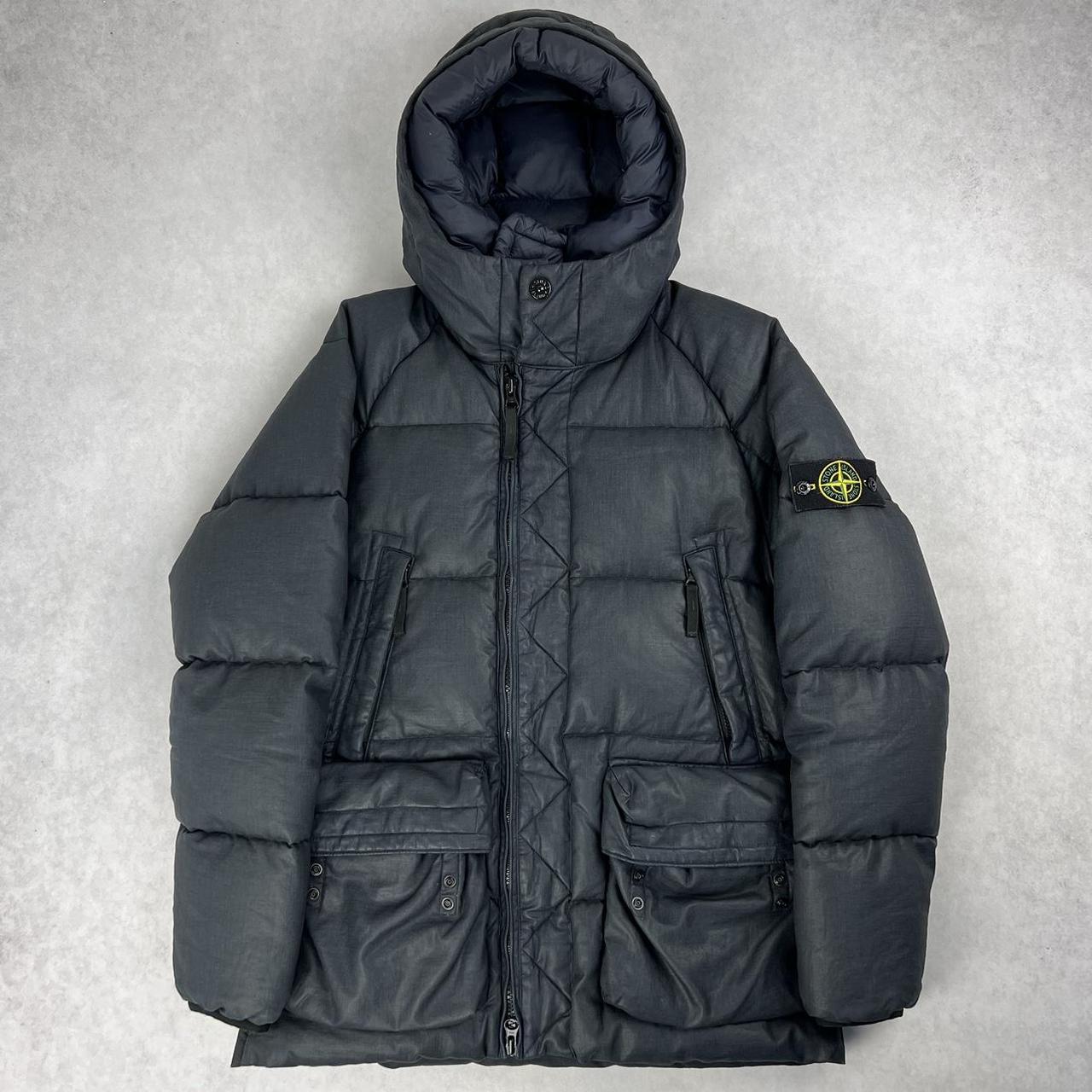 Stone island lino resinato down jacket online