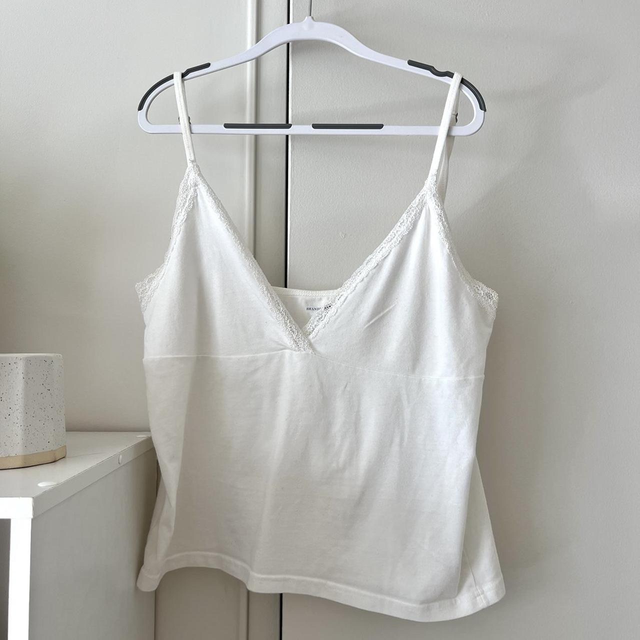 White Brandy Melville Tank with lace trim and... - Depop