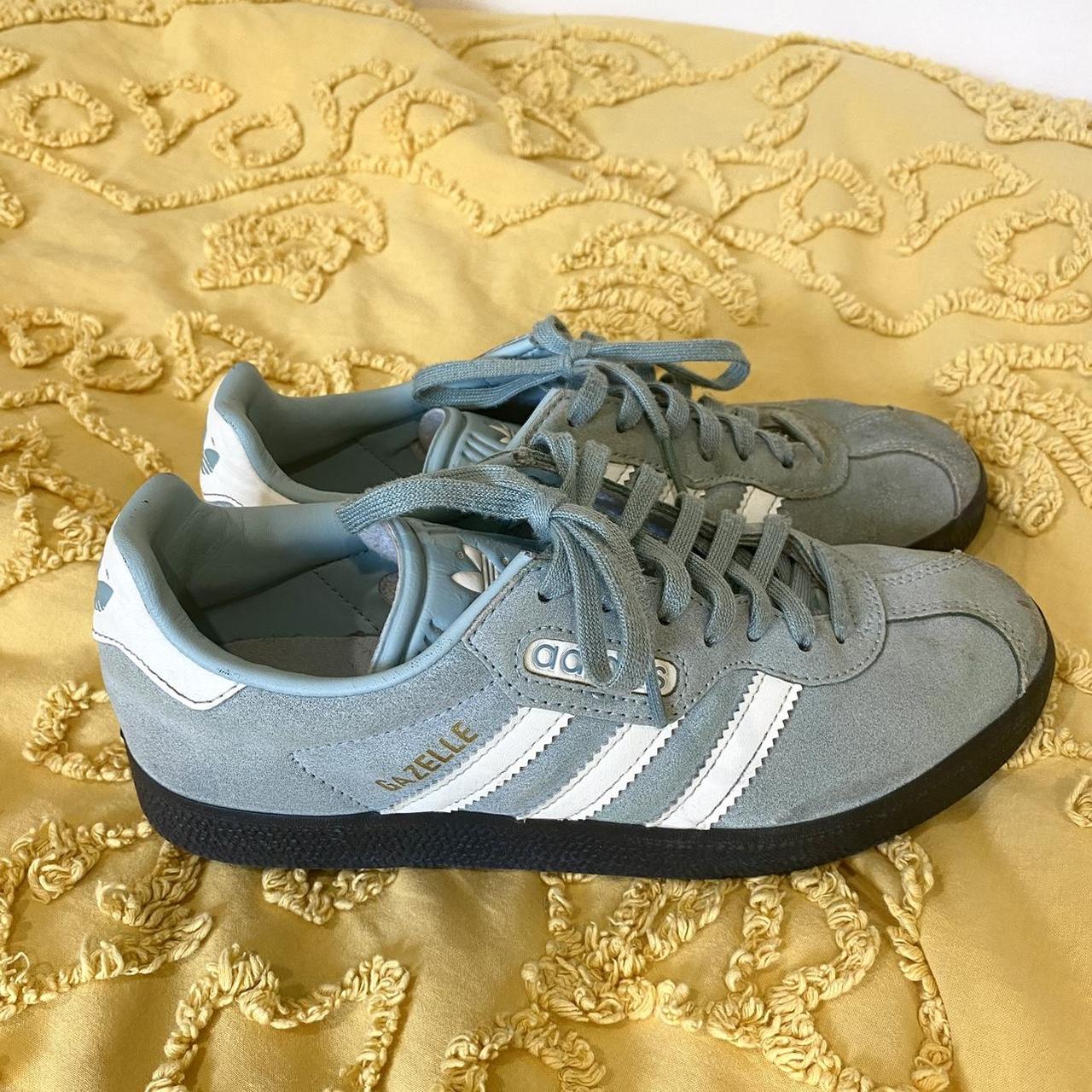 Awesome turquoise-ish Adidas Gazelles. Kinda dirty... - Depop