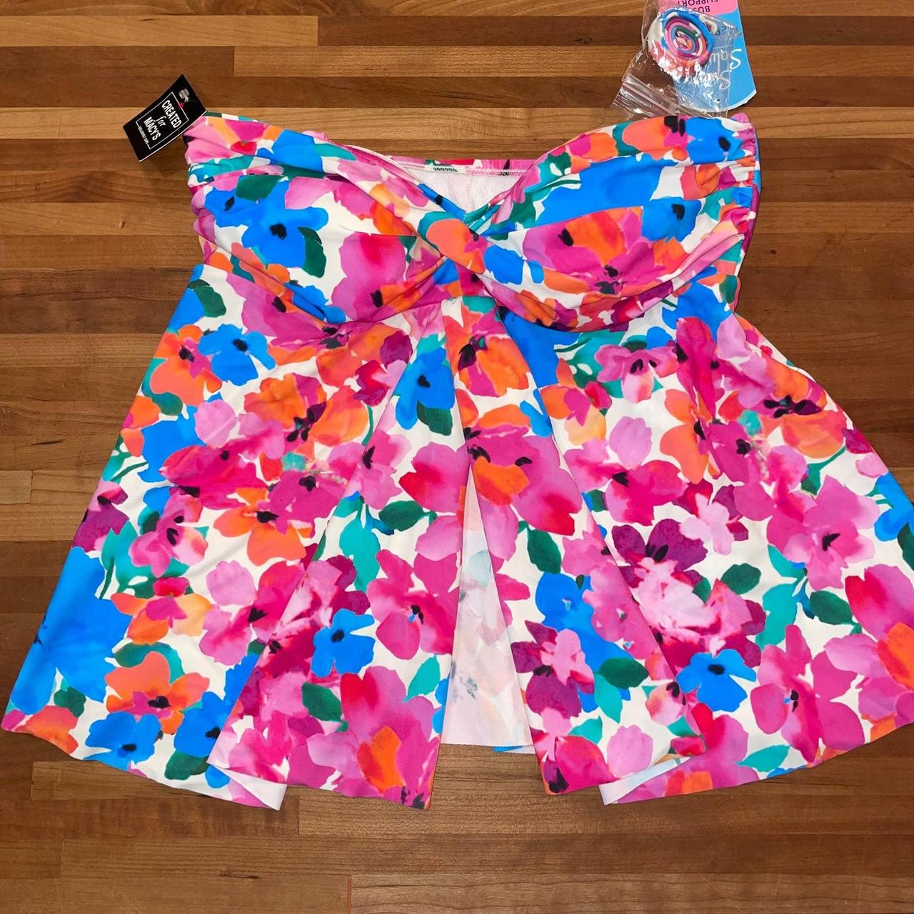 Swim Solutions Women's Pink Floral Twisted Bandeau... Depop