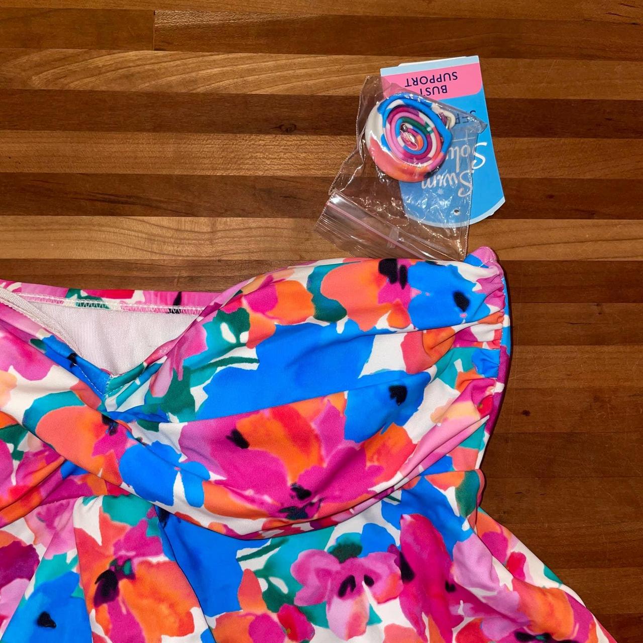 Swim Solutions Women's Pink Floral Twisted Bandeau... Depop