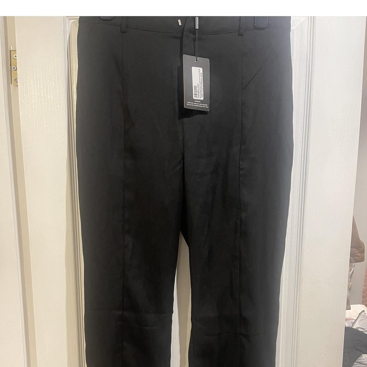 Black High Waisted Straight Leg Split Hem Trouser