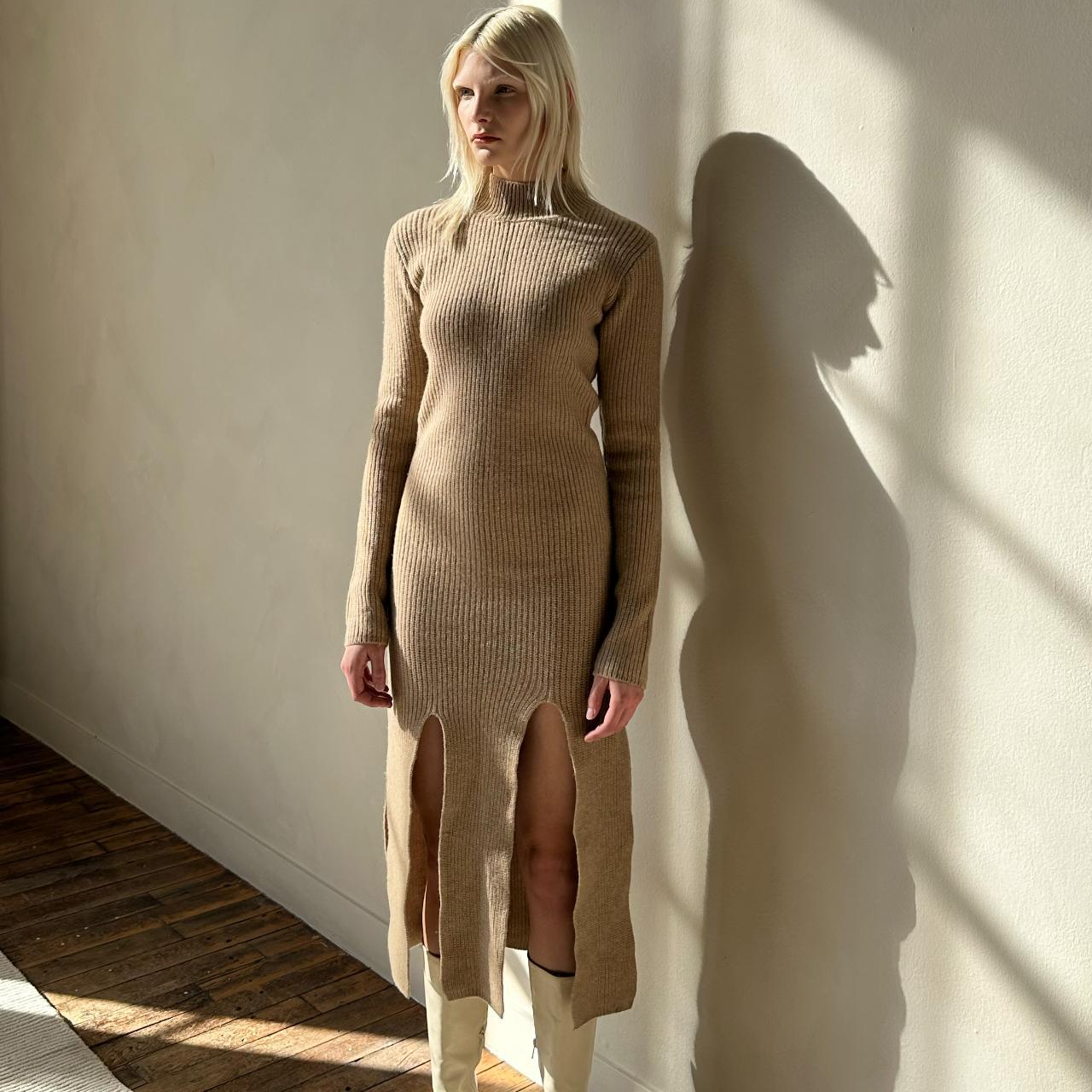 Long sleeve ribbed knit dress featuring a turtleneck... - Depop