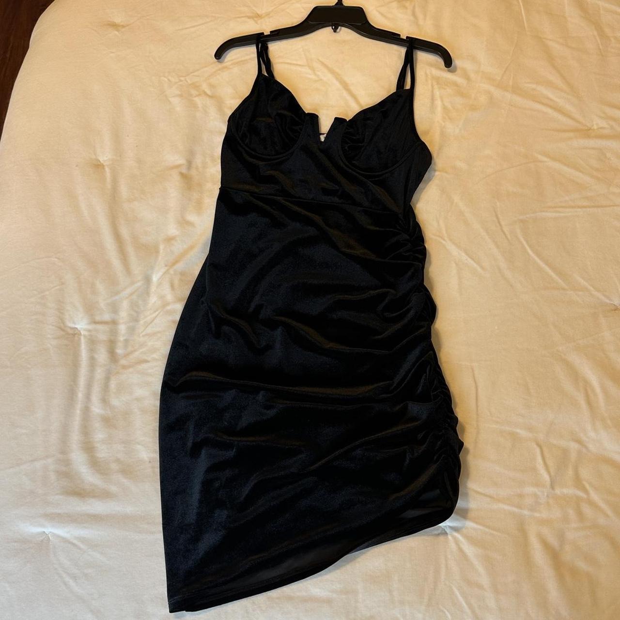 Black velvet asymmetrical dress NEVER WORN... - Depop