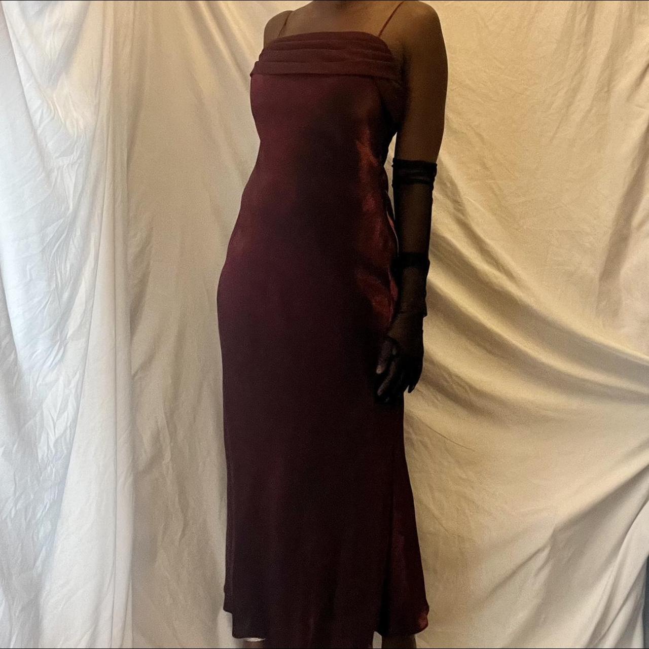 Y2K Grunge/90s Vampy Burgundy Cowl Neck Prom Dress... - Depop