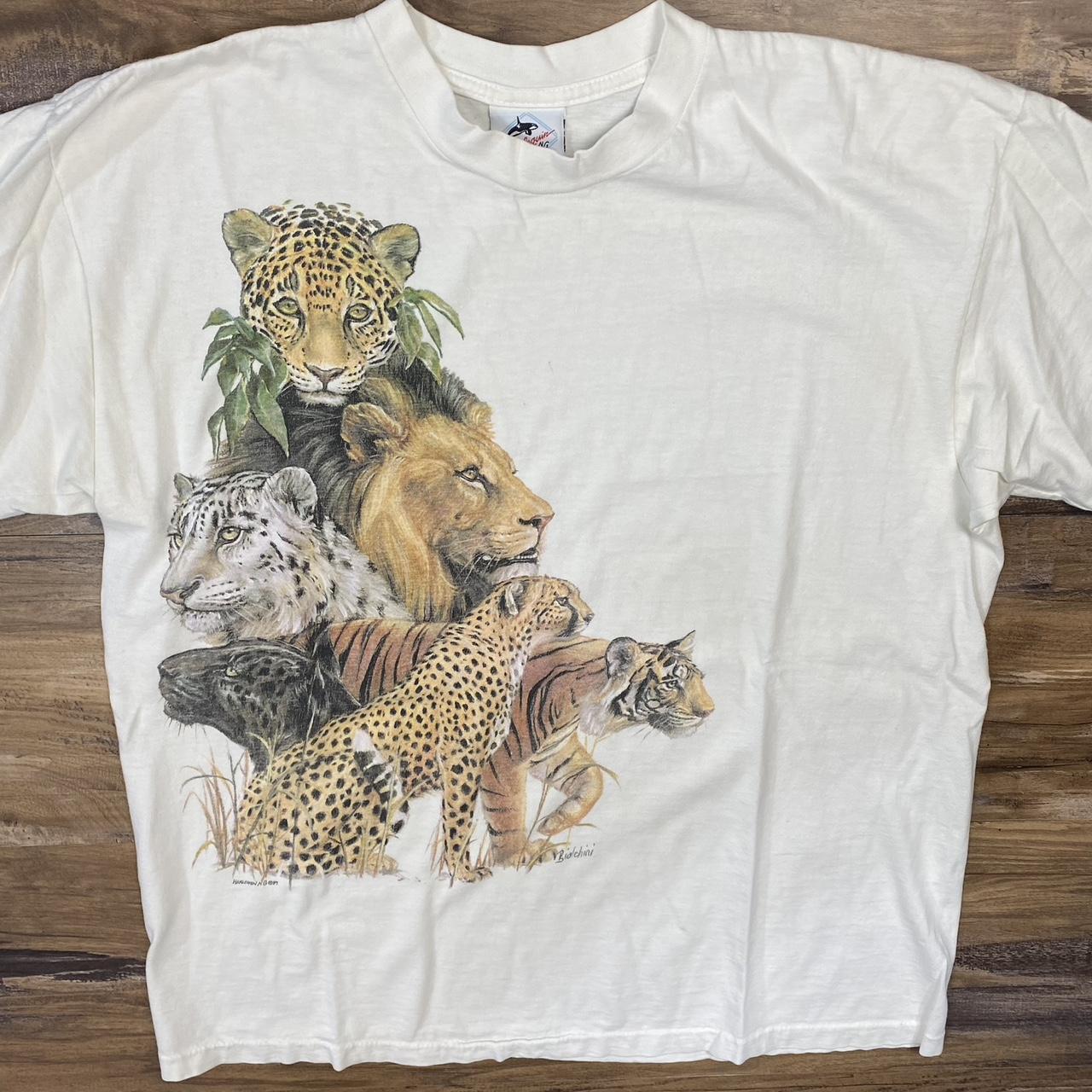 Vintage 90s leopard lion cheetah tiger t shirt !... - Depop