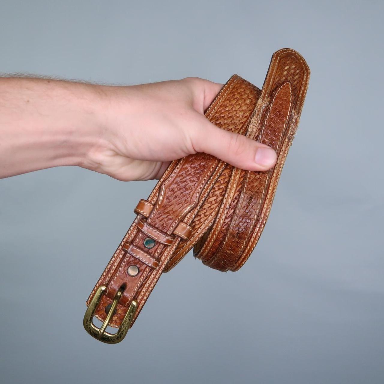 Vintage 90s western weaved brown leather belt with...