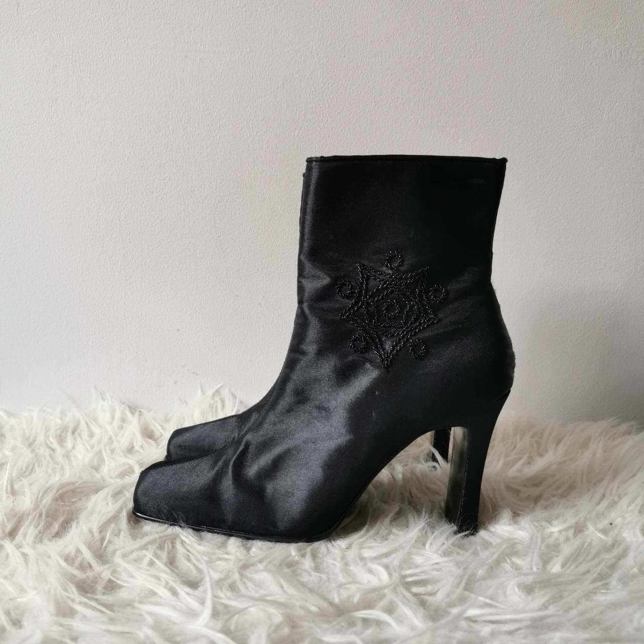 vintage 90s black satin beaded ankle boots square... Depop
