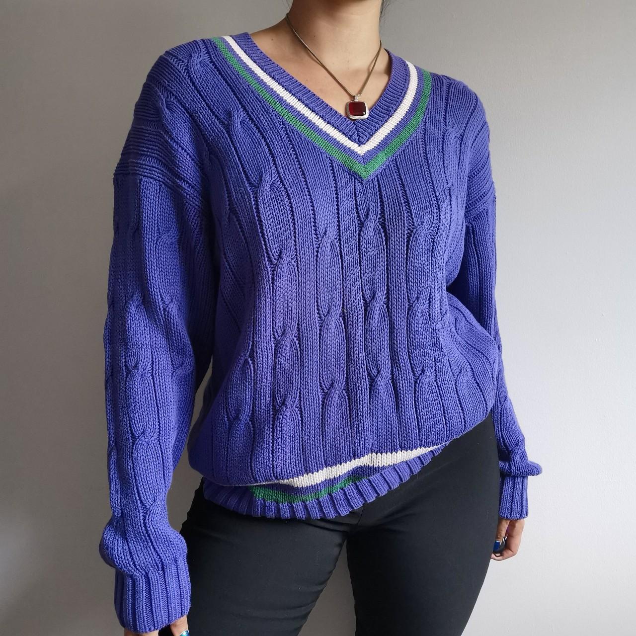 kent curwen cable knit cricket jumper purple with