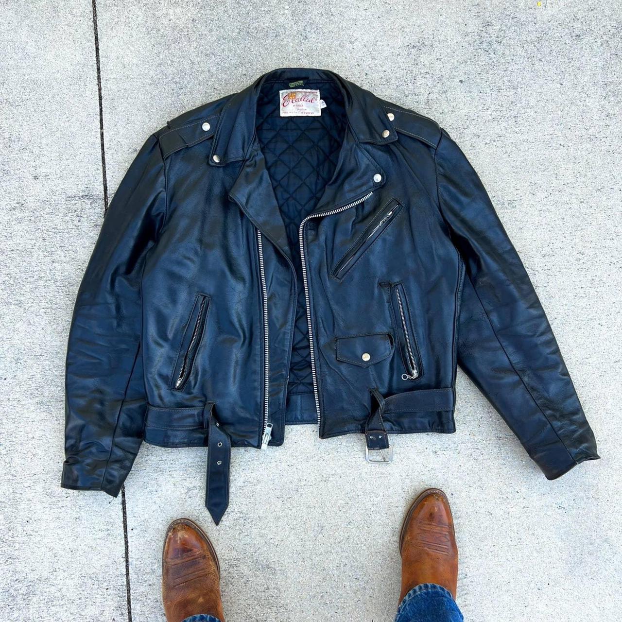 🔥 Vintage Black Leather Biker Jacket USA Made... - Depop