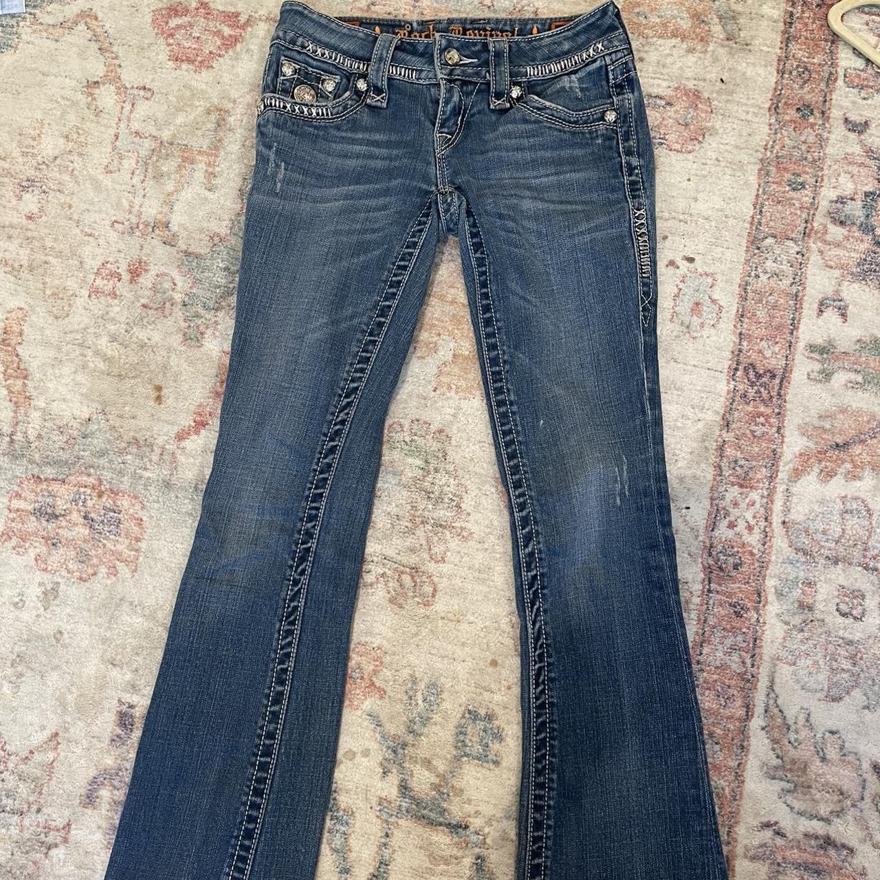 Low wasted denim rock revival jeans in good... - Depop