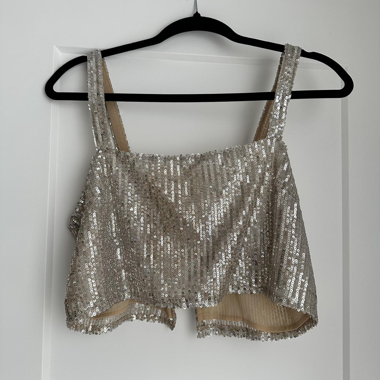 Gold sequin crop top perfect for New Year’s Eve,... Depop