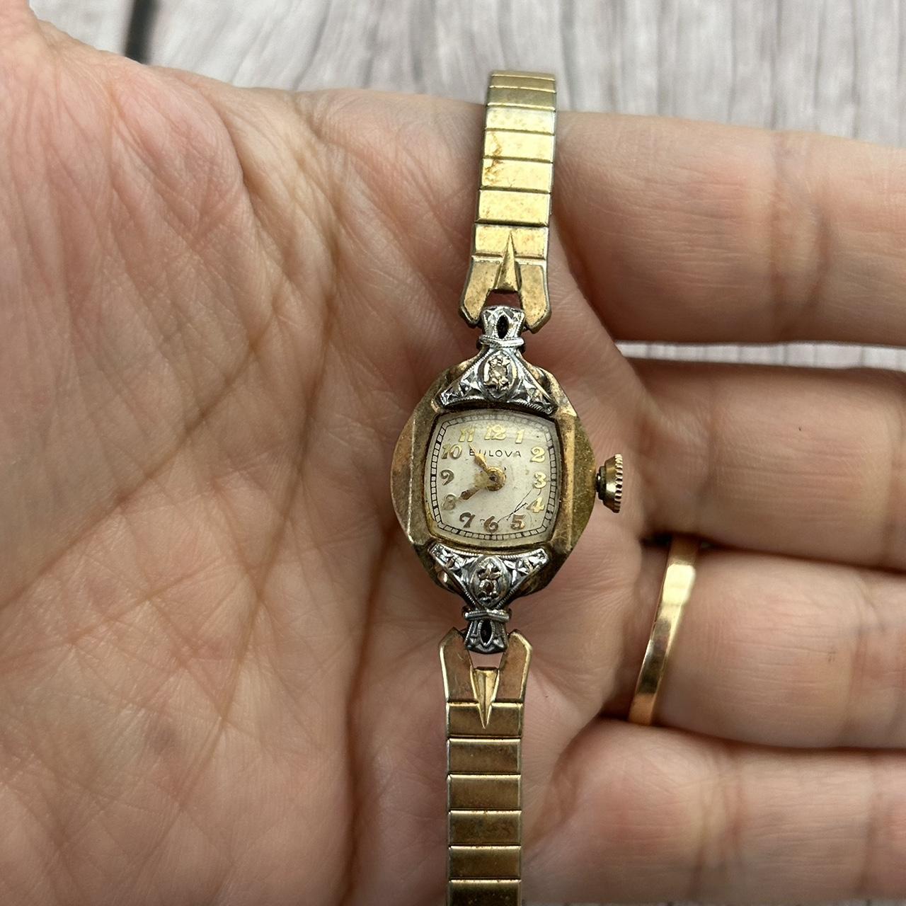 Vintage Bulova Watch Women 10K Gold Filled Rectangle. Depop