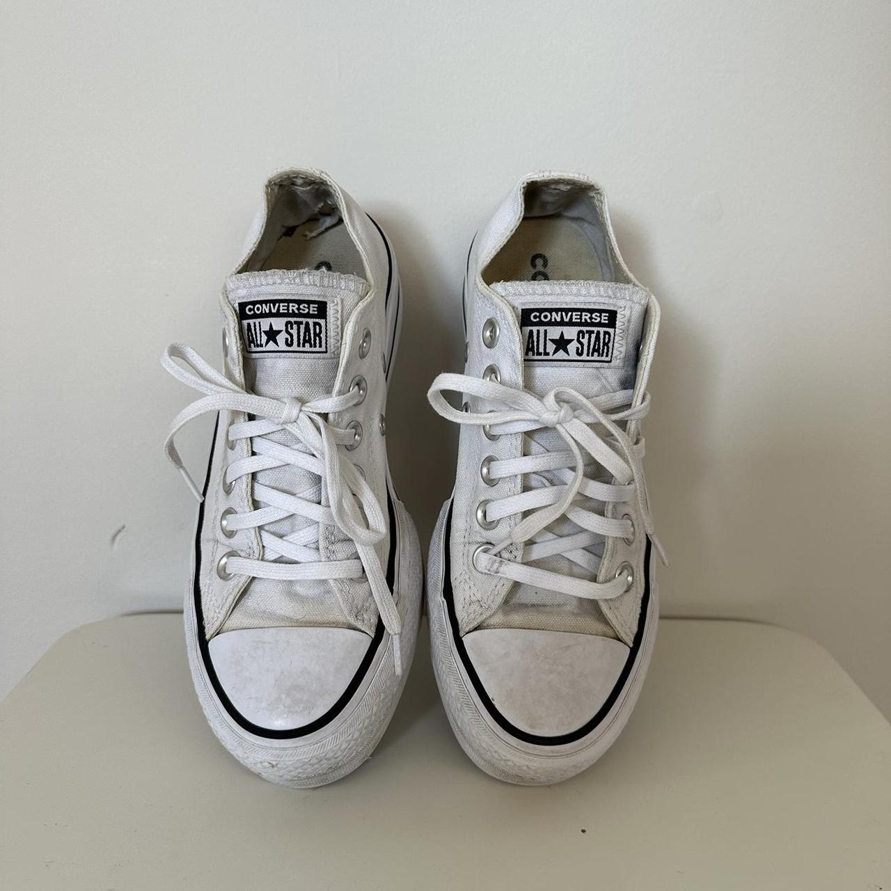 Platform white low top Converse. Kids size 3, fits... Depop