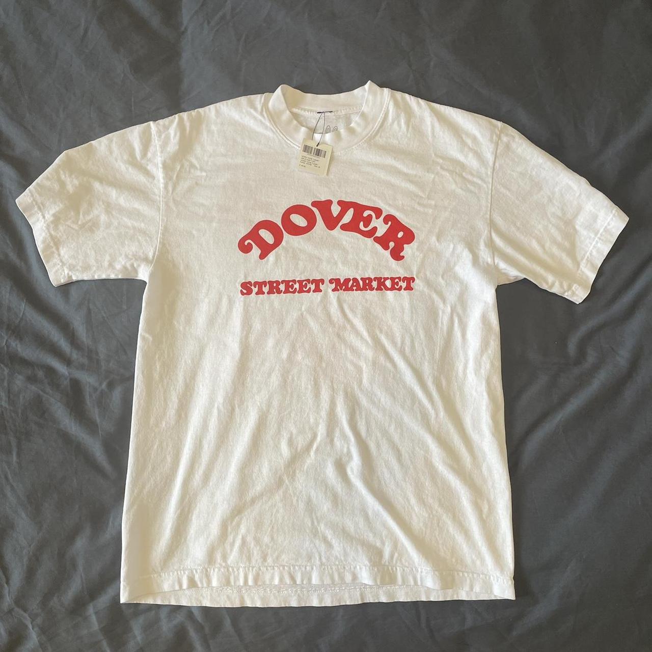 Dover Street Market Men's White and Red T-shirt | Depop