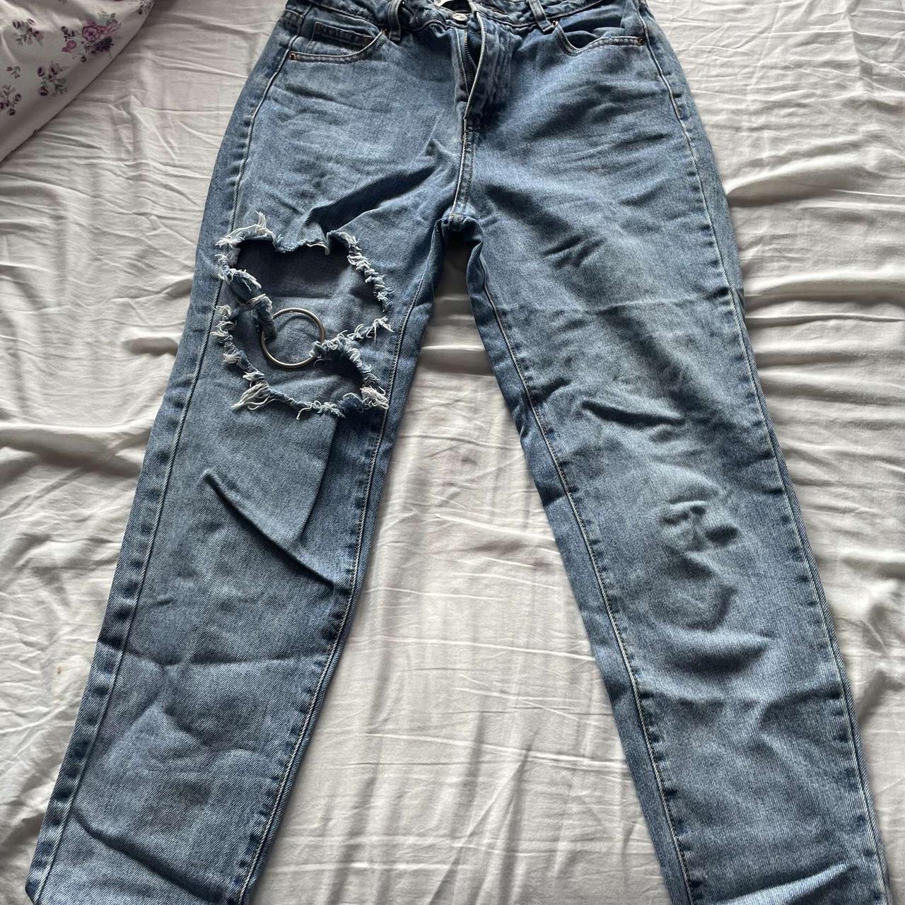 Pull & bear ripped mom jeans with silver ring Size... - Depop
