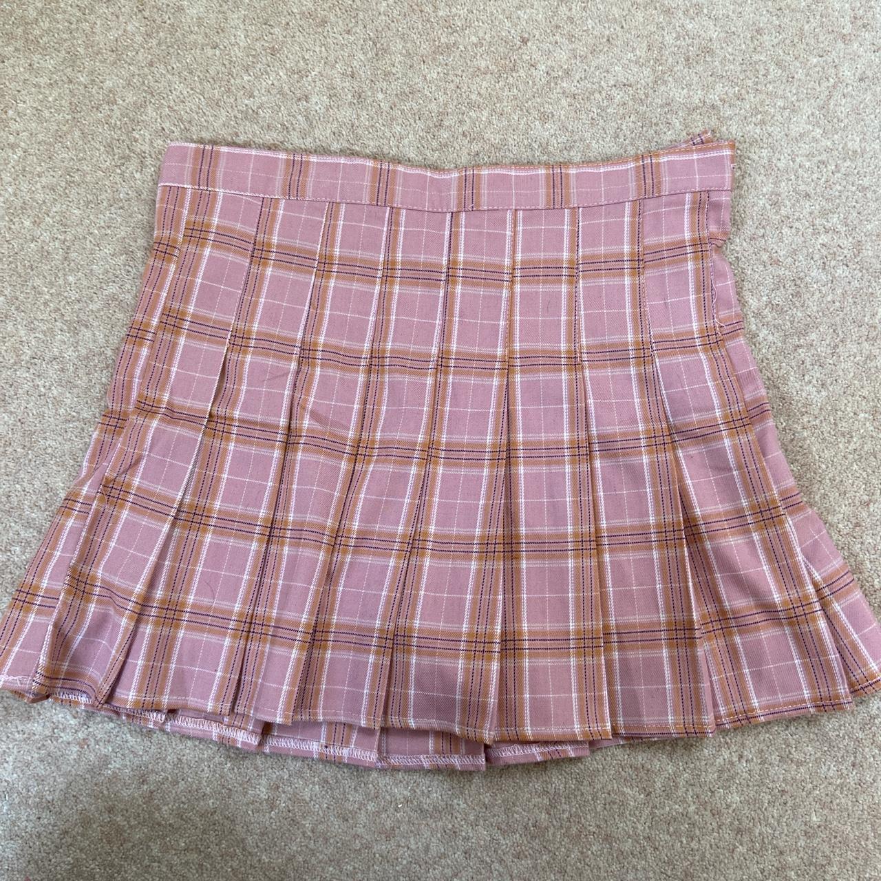 - Pink tartan miniskirt - Built in shorts - Zip &... - Depop