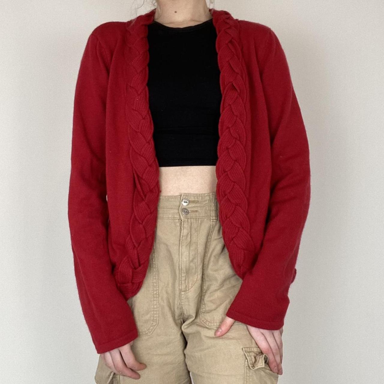 vintage bright red cute cardigan please note it i... - Depop