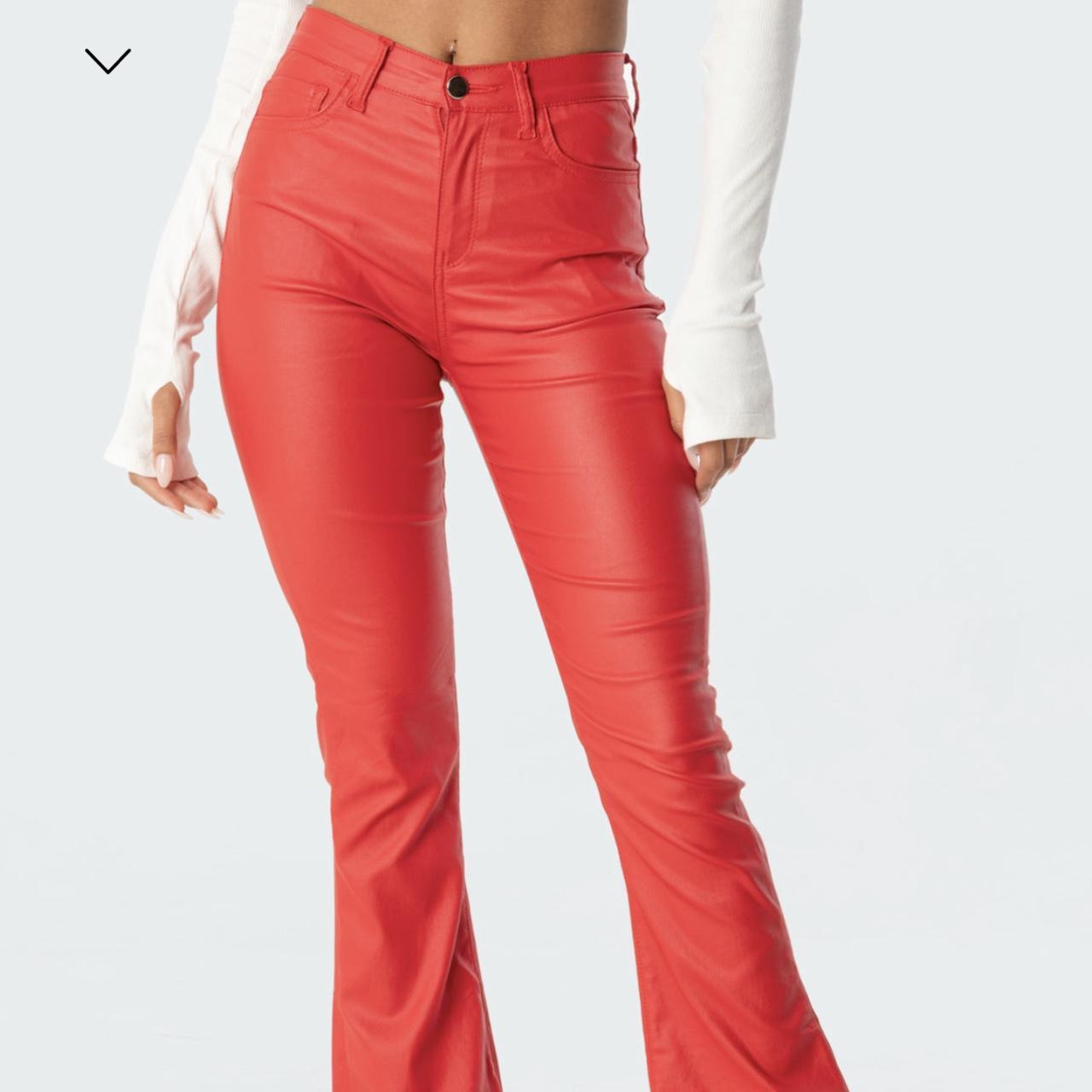 Edikted Red leather pants worn once, just wrinkled... Depop