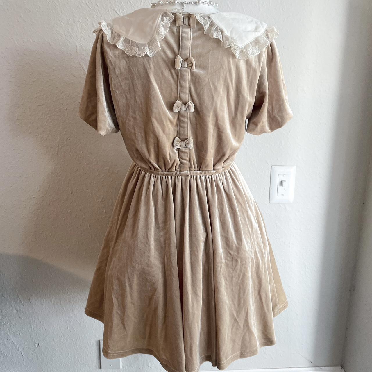 Golden beige collared babydoll dress from Japanese... - Depop