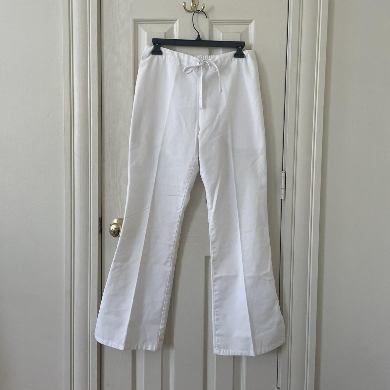 Low rise white linen scrub drawstring pants... - Depop