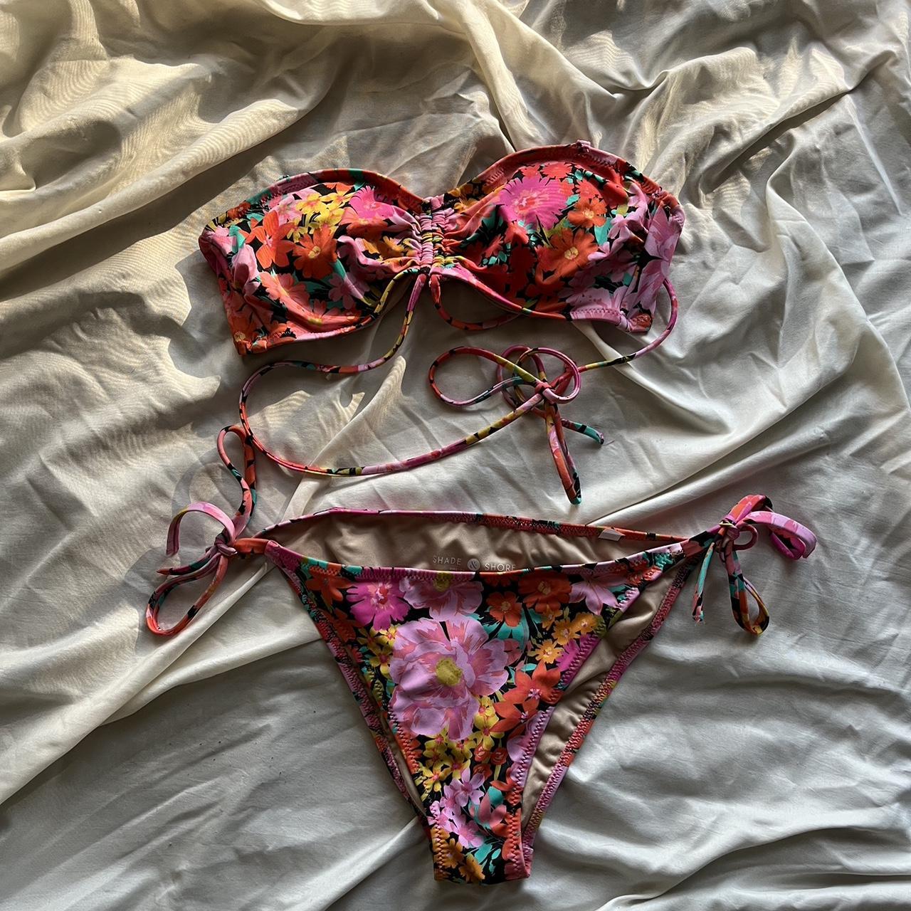 shade and shore floral cheeky strapless bikini