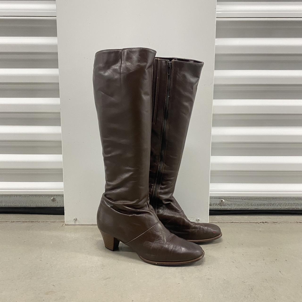 Vintage 70s leather riding boots Height: 18 1/4 in... - Depop